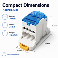 Bloc de distribution d'alimentation UKK80 80A, 1 entrée 6 sorties, rail DIN, bornier unipolaire, 690V