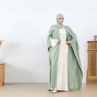 Lignes Green Cardigan Muslim Women Abaya-Design élégant et dernier cri pour les femmes émiraties, fête et soirée, 2 pièces, Petite & 10XL