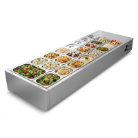 Réfrigérateur de préparation de salades en acier inoxydable pour comptoir, vitrine réfrigérée pour pizzas, station de préparation de sandwichs avec couvercle, buffet de restaurant