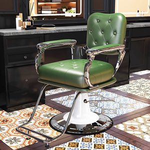 Black Leather <b>Barber</b> <b>Chair</b> Hydraulic Salon Styling <b>Chair</b> Round Base Removable Footrest - Product Image 2