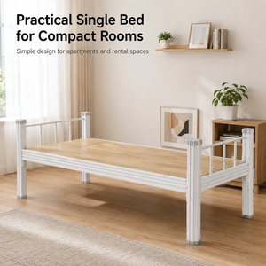 <span class=keywords><strong>Letto</strong></span> <span class=keywords><strong>Singolo</strong></span> in Metallo Larghezza 1500mm, Telaio in Acciaio Bianco con Doghe in Legno e Sponde Protettive per Camera da <span class=keywords><strong>Letto</strong></span>, Dormitorio, Appartamento - Product Image 3
