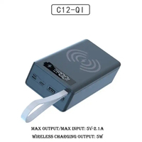 Boîtier de batterie externe C12 18650 avec chargeur double USB et écran LCD, prend en charge la charge rapide sans fil, support de stockage de batterie