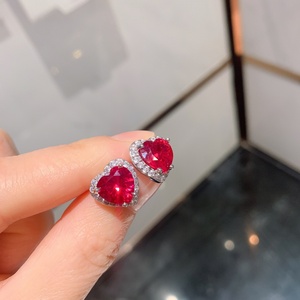 Fashion Eco-friendly Copper 9*9MM Zircon Romantic Necklace and Ear Rings 3PCS <b>Set</b> Red Heart Jewelry <b>Set</b> for Valentine Day Gifts - Product Image 4