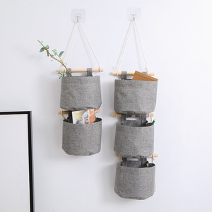 Wall Mounted Hanging Storage Bags Gray Fabric Multi Pocket Organizer For Bedroom Closet Door Back Punch Free Installation - Product Image 1