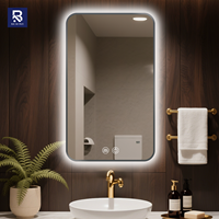 Miroir de salle de bain LED moderne à cadre gris, rectangulaire arrondi, rétroéclairé, intelligent, anti-buée, avec variateur tactile pour la maison, l'hôtel et la décoration de coiffeuse