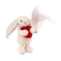 Jellcatt UK Wit pluche konijntje met hangende oren, rood hartje vasthoudend, schattig knuffeldier, Valentijnsdag romantisch cadeau