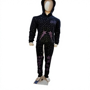 Ensemble de survêtement unisexe noir à imprimé étoiles, sweat à capuche et pantalon, manches longues, fermeture éclair sur le devant, vêtements de sport décontractés d'automne, respirant, en polyester pour adultes - Product Image 1