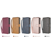 Étui portefeuille à fermeture éclair avec neuf emplacements pour cartes pour iPhone 18 Pro Max, en cuir PU, avec rabat, sangle détachable, fenêtre pour carte d'identité et support intégré