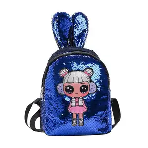 High Quality Pu Sequin School Backpack Mochilas Escolares Rabbit Ear Glitter School Bags for Children