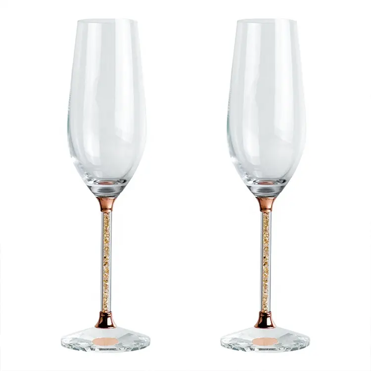 230 Ml Handgemaakte Roségouden Diamant Lange Steel Champagne Fluiten Champagne Bruiloftsglazen Beker