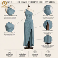 Robe longue moulante asymétrique en lin et coton pour femme, coupe ajustée, fente haute, élégante, fabrication chinoise, support OEM/ODM personnalisé