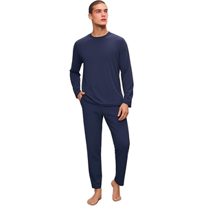 Pyjamas en Tencel pour hommes, pyjamas d'hiver pour hommes, vêtements de nuit pour hommes, ensembles de vêtements de détente pour hommes, pyjamas en coton et élasthanne tricotés avec logo personnalisé pour hommes - Product Image 1
