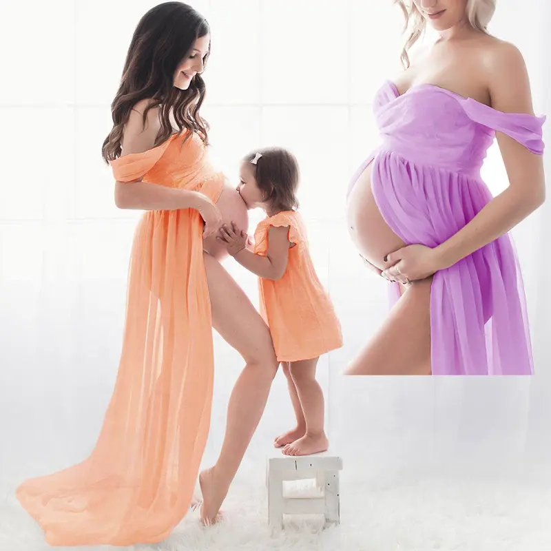 출산 의류 쉬폰 신부 들러리 드레스 임신 사진 레이스 웨딩 드레스 임산부 의류