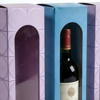 Boîte à vin en carton en vente chaude, boîte cadeau pour verre à vin bleu avec fenêtre transparente, boîte à vin - Emballage de boissons haut de gamme avec logo