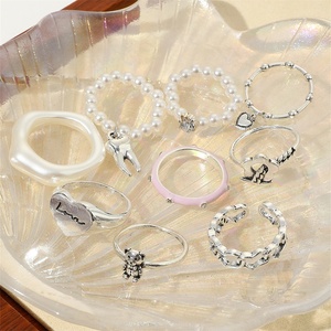 Ensemble de bagues élastiques créatives <span class=keywords><strong>en</strong></span> perles pour femmes, motifs mignons cœur, fleur, ours, géométriques, bijoux cadeaux - Product Image 4