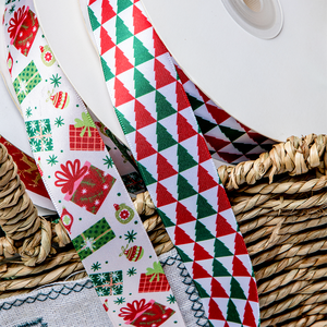 Pita Natal Mewah Cetak Transfer Panas 25mm Dekorasi Santa Claus, Kepingan Salju, Pohon, dan Rusa untuk Hadiah Natal, Buatan Pabrik - Product Image 1