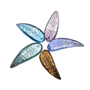 Mini Glass Silver Foil Leaf Factory Sale Murano Style Lampwork Glass Leaf Charm Pendants for Necklace Earring Charm Dangles