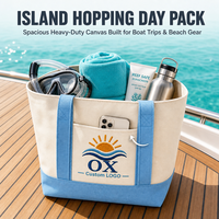 Sac fourre-tout en toile personnalisé brodé motif vague solaire, bleu ciel, avec poche avant, idéal pour la plage, les vacances et les voyages