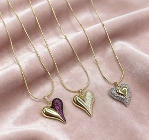 Collar de Corazón de Zirconia Bicolor Chapado en Oro al por Mayor de Fábrica, Colgante de Corazón con Cristales Pavé Multicolor, Joyería de Moda para Mujer - Product Image 3