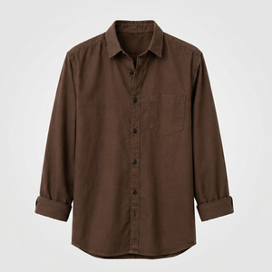 เสื้อเชิ้ตผู้ชายสีน้ำตาล ปกพับได้ แขนยาว สไตล์ลำลอง - Product Image 1