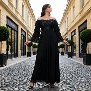 Robe Abaya de soirée élégante en polyester brodée de paillettes de qualité supérieure pour femmes musulmanes, vente en gros personnalisée - Product Image 4