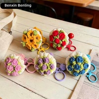 Gantungan Kunci Rajut Kartun Buatan Tangan Kreatif, Hiasan Tas, Liontin Kunci Mobil Bunga Mawar, Ornamen Kecil, Hadiah