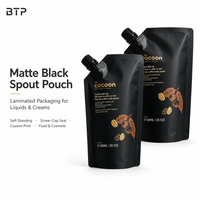 Pochette souple noire mate personnalisée avec bec verseur 600 ml, emballage autoportant pour café, gommage corporel, liquide, jus, soins de la peau et cosmétiques