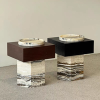 Table d'appoint en marbre naturel de style européen Table basse en marbre avec tiroir Mobilier de centre de salon