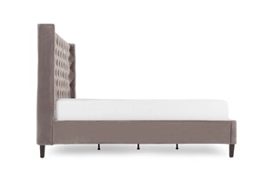 Buttons Tufted High Headboard Double King Size Bedroom Furniture Fabric Covered <strong>Vintage</strong> Design <strong>Bed</strong> <strong>Frame</strong> - Product Image 2
