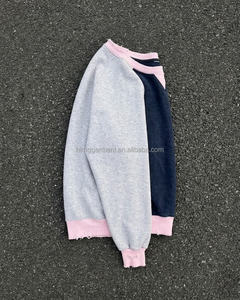 Vintage Raglan Sleeve <b>Sweatshirt</b> Men's <b>Retro</b> Color Block Distressed Pullover Grunge Frayed Hem Crew neck Oversized <b>Sweatshirt</b> - Product Image 3