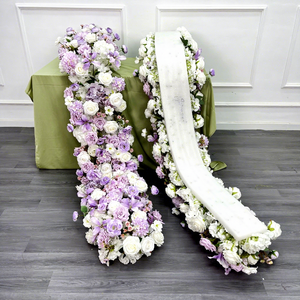 Bruiloft Kunstbloem Decoratie Fabriek Groothandel Paars En Wit Bloem Loper Decoratie Bruiloft Tafeldecoratie - Product Image 1