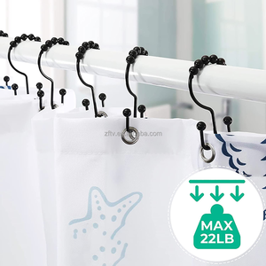 Anneaux de <span class=keywords><strong>rideau</strong></span> de douche, crochets de <span class=keywords><strong>rideau</strong></span> de douche à Double glissière en métal <span class=keywords><strong>pour</strong></span> tringles de douche de salle de bain - Product Image 3