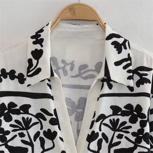 TAOP & ZA 2023 baju wanita lengan panjang, baju belah samping linen dicampur longgar modis 8026460 - Product Image 3