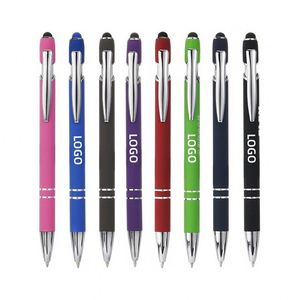 Stylo publicitaire promotionnel 2-en-1 en métal personnalisé avec logo, stylet tactile en caoutchouc souple, vente en gros - Product Image 1