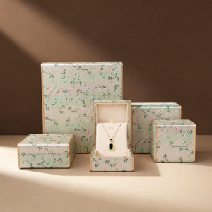 Zebopak Light Green Floral Print Jewelry Box Set with Necklace <b>Ring</b> Bangle <b>Storage</b> Case Gift Packaging Wholesale - Product Image 1
