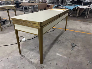 Sang trọng Led đồ trang sức cửa hàng đồ nội thất hiển thị thép không gỉ chải đàm phán bảng tùy chỉnh đồ trang sức hiển thị Showcase tủ - Product Image 5