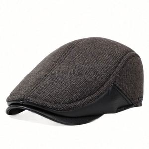 Wholesale Autumn Winter New Arrival Fashion Warm Fleece Lining <b>Flat</b> Top Ivy <b>Cap</b> Earflap Design Beret Hat for <b>Men</b> - Product Image 5