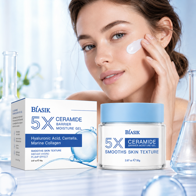 5X Ceramide Skin Barrier Moisturizer Gel Lightweight Face Cream with Marine Collagen & Centella for Smoothing Uneven Texture