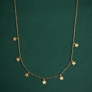 Kalung Bintang Kecil Isi Emas 14K, Kalung Choker Cantik untuk Natal