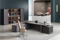 Escritorio Moderno en Forma de L, Compacto, con Gestión de Cables, Puertos USB, Marco Metálico, Ejecutivo, de Alta Gama, Personalizado, para Oficina de Director Ejecutivo, Inteligente