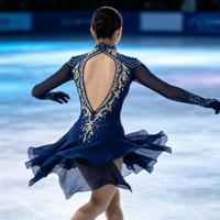 Robe de patinage artistique bleu marine à col montant, manches longues en résille, costume de compétition orné de strass, personnalisable pour enfants, adolescents et adultes, OEM