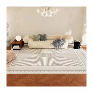 Tapis rectangulaire moderne à motif géométrique pour salon, en polyester tissé plat, avec envers antidérapant en caoutchouc, à poils ras et fins - Product Image 2