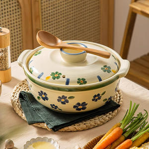 <span class=keywords><strong>Pot</strong></span> à soupe en céramique de style <span class=keywords><strong>japonais</strong></span> peint à la main avec des fleurs de <span class=keywords><strong>cerisier</strong></span> bleues avec couvercle pour cuisinière à gaz - Product Image 1