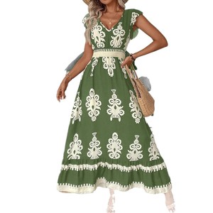 Vestido Maxi de Verano para Mujer, Talla Grande, Cuello en V, Manga Corta, Color Sólido, Casual, Elegante, para Oficina, Dropshipping Shopify - Product Image 1