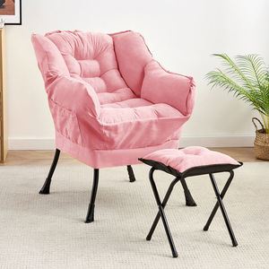 Comfy Lounge Arm <strong>Chair</strong> and Footrest Stool <strong>Set</strong> Single Fabric Sofa Armchair Upholstered Velvet <strong>Barrel</strong> Accent <strong>Chair</strong> with <strong>Ottoman</strong> - Product Image 5
