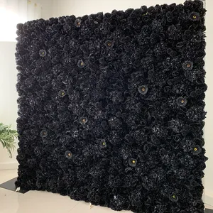 YOPIN-1228 인공 3D 실크 블랙 장미 꽃 벽 패널 배경 이벤트 장식