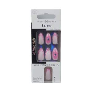 Fabricante OEM ODM, Uñas Postizas Azules Premium Pretty Woman, Forma Almendrada, Longitud Media, Estampado Dorado, Uñas Postizas con Brillo Pulido - Product Image 5