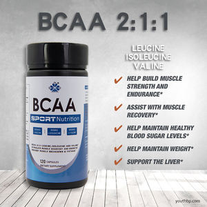 อาหารเสริมสำหรับการเจริญเติบโตของกล้ามเนื้อที่ดีที่สุด บีซีเอเอ สูตร 2:1:1 แอล-ลีวีน แอล-ไอโซลีวีน แอล-วาลีน 120 แคปซูล ISO - Product Image 4