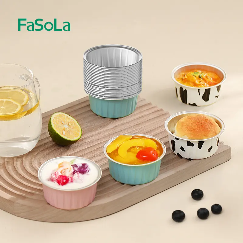 Fasola ถ้วยอบคัพเค้ก, ถ้วยฟอยล์กลมขนาด15แพ็ค125มล./4.23ออนซ์ใช้ซ้ำได้ถ้วยฟอยล์