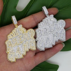 Neue Iced Out Bling CZ Buchstaben-Anhänger-Halskette Verschiedene Designs 5A Zirkon Zweifarbiger Anhänger Charm Herren Hip-Hop Schmuck - Product Image 4